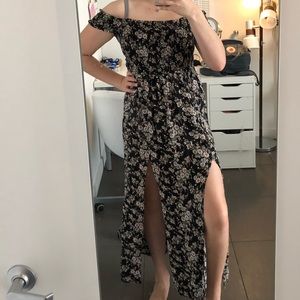 Black floral maxi dress with slits